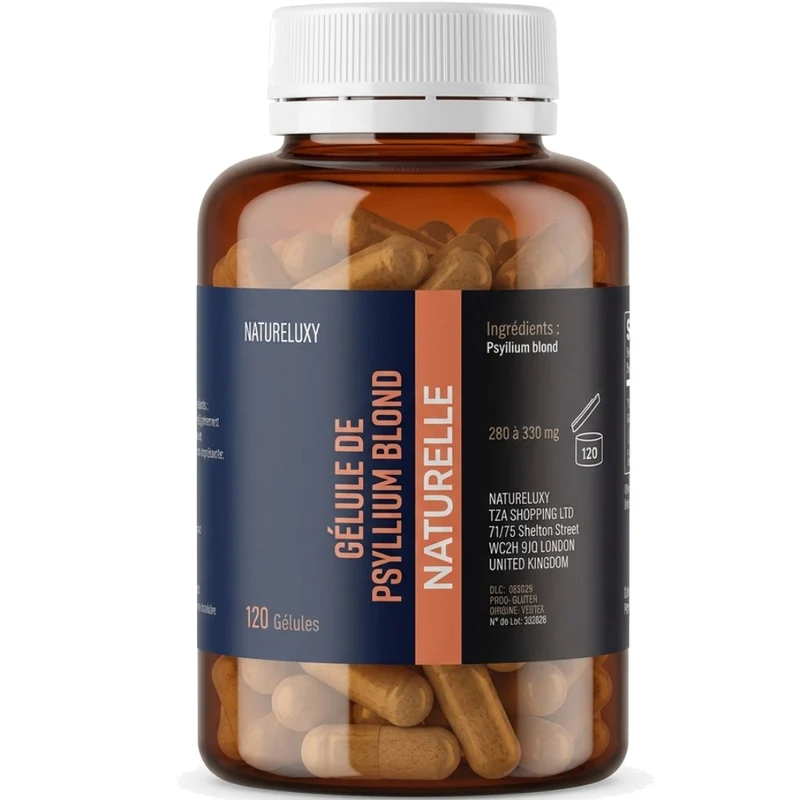Blond Psyllium 120 Vegetable Capsules – Origin: India – Food Supplement