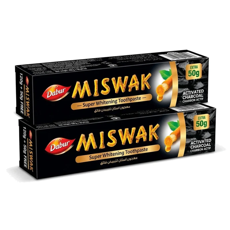 Pack of 2 – Dabur Miswak Whitening Toothpaste with Activated Charcoal – 120 g + 50 g (x2)